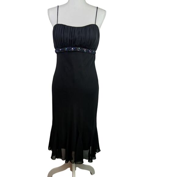 Dressbarn Collection VTG SZ 8 Empire Waist Pleated Spaghetti Strap Bling Dress - Picture 2 of 7